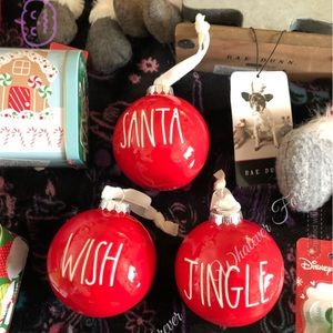 3 ceramic ornaments Santa, Wish and Jingle